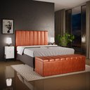 Ver imagem 5 de Kit Cabeceira Cama Box Casal 140cm e Calçadeira Recamier Baú Dália W01 Couríssimo Camel - Lyam