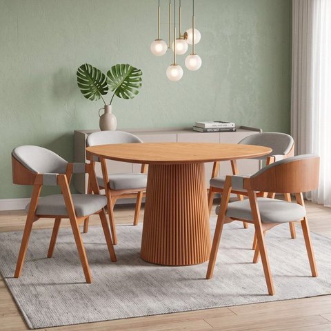 Conjunto Mesa de Jantar Orgânica 120cm com 4 Cadeiras Estofadas Gaia Yescasa
