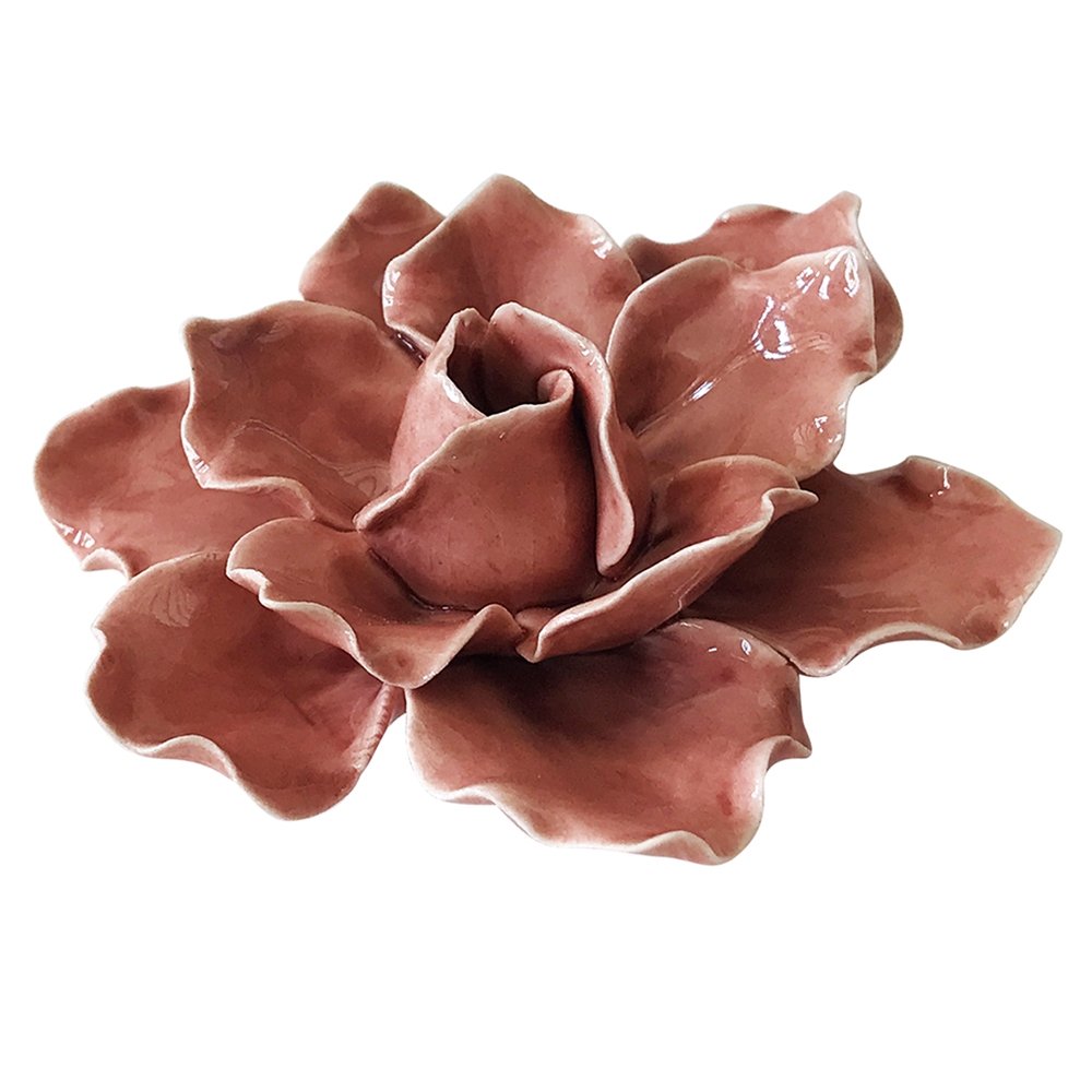 Conjunto de 2 Pcs Decorativas de Ceramica - Flor Rosa 7,5cm X 7cm Btc Decor Flor de Ceramica