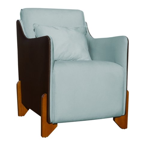 Poltrona Heloisa Pés Madeira Composê Veludo C/ Corino Marrom Cor:acqua