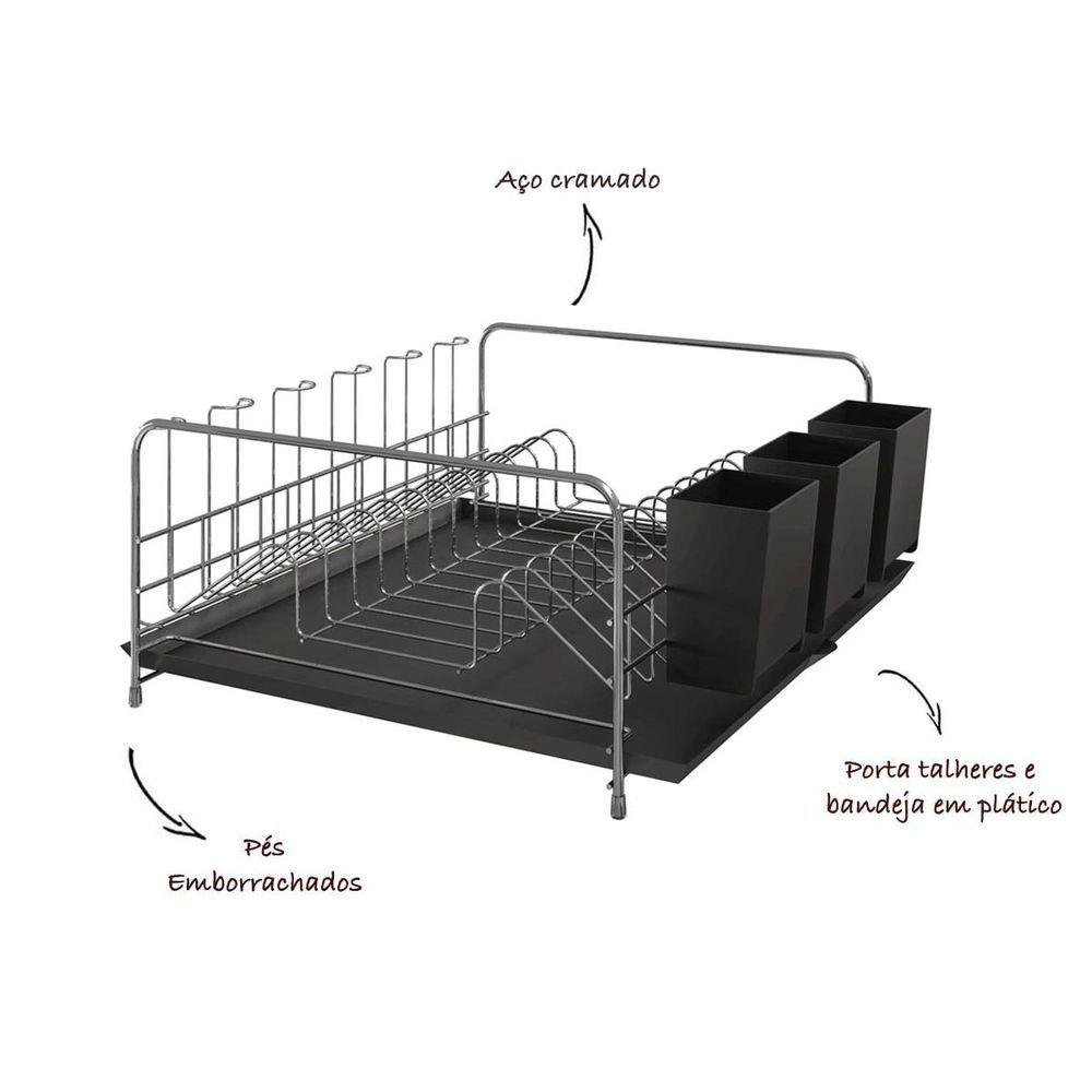 Escorredor de Louça com Bandeja e Porta Talheres de Plástico - Stolf Preto - 4