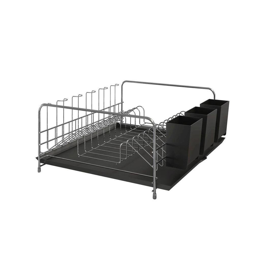 Escorredor de Louça com Bandeja e Porta Talheres de Plástico - Stolf Preto - 2