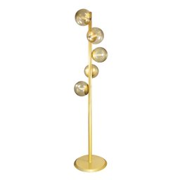 Abajur Coluna Piso Figo Ouro com Globo de Vidro Ambar - 1