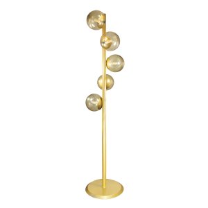 Abajur Coluna Piso Figo Ouro com Globo de Vidro Ambar