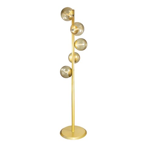 Abajur Coluna Piso Figo Ouro com Globo de Vidro Ambar