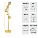 Ver imagem 7 de Abajur Coluna Piso Figo Ouro com Globo de Vidro Ambar