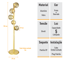 Ver imagem 7 de Abajur Coluna Piso Figo Ouro com Globo de Vidro Ambar