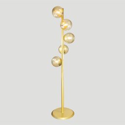 Abajur Coluna Piso Figo Ouro com Globo de Vidro Ambar - 2