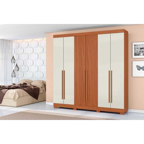 Roupeiro Livorno 6 Portas Ripado 2 Gavetas - Cinamomo Off White - Aramóveis