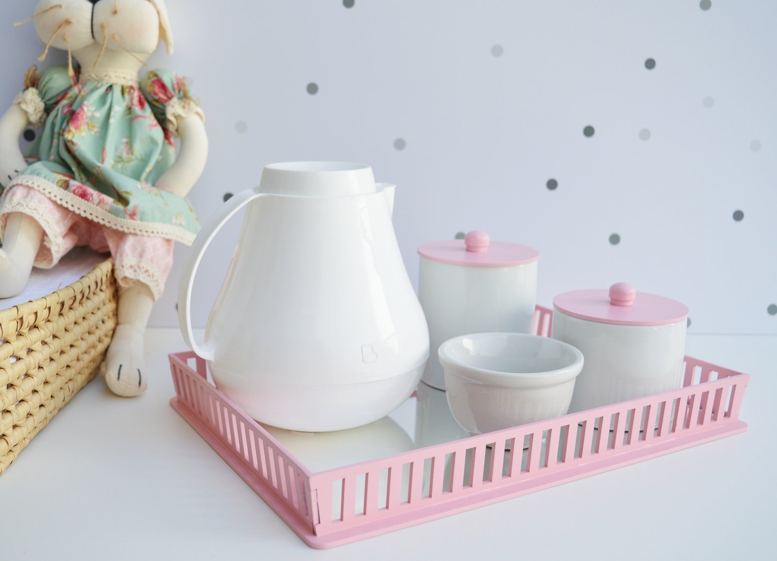 Kit Higiene Porcelanas Menina Rosa Bebê Térmica Quarto Maternidade Decoração - 1