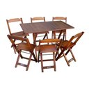 Ver imagem 2 de Kit 5 Conjuntos de Mesa Dobráveis de Madeira 70x110cm com 6 Cadeiras Imbuia