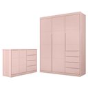 Ver imagem 1 de Jogo de Quarto Infantil Guarda Roupa 2 Portas e Cômoda 4 Gavetas Lua P04 Rose - Mpozenato