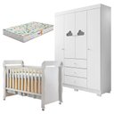 Ver imagem 1 de Berço Americano Mirelle e Guarda Roupa Infantil Ane Branco Brilho com Colchão Gazin – Phoenix