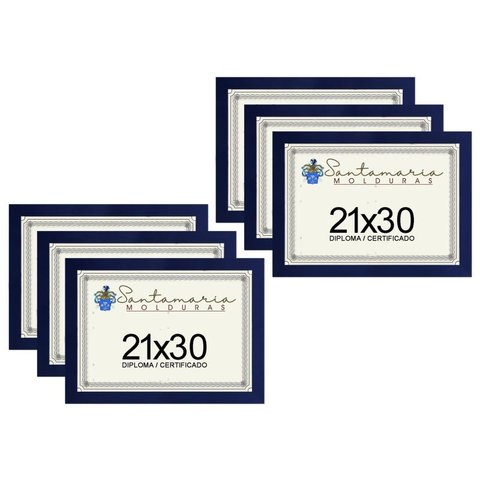 Kit 6 Molduras Porta Diploma Certificado A4 21x30 Azul