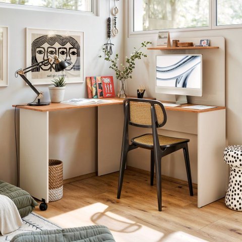 Escrivaninha em L: Off White/freijo