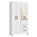 Ver imagem 2 de Guarda-roupa Solteiro Illinois 4 Portas 2 Gavetas com Espelho Branco - Pnr Móveis