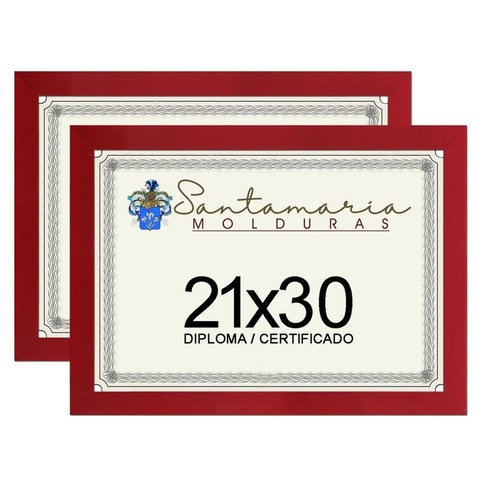 Kit 2 Molduras Porta Diploma Certificado A4 21x30  Vermelho
