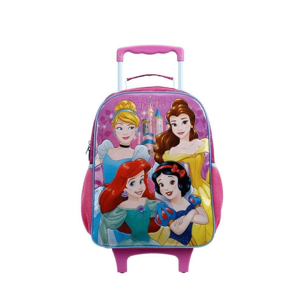 Mochila Princesas Disney Bolsa Rodinha Infantil 16l Rosa - 3