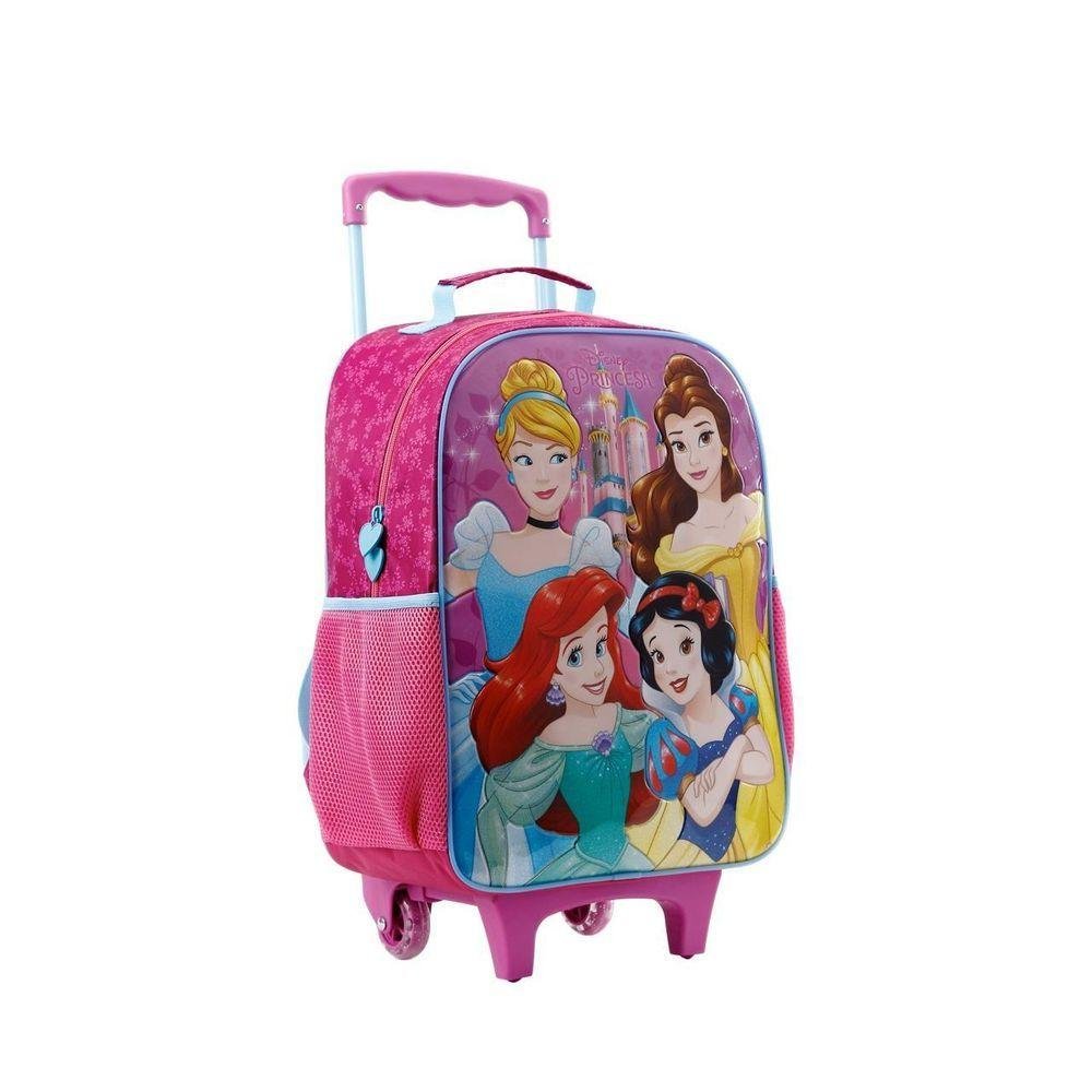 Mochila Princesas Disney Bolsa Rodinha Infantil 16l Rosa - 4