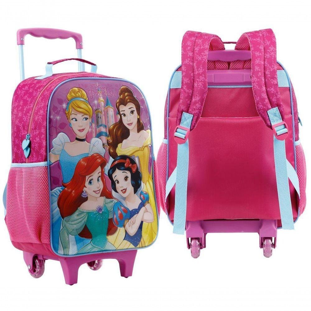 Mochila Princesas Disney Bolsa Rodinha Infantil 16l Rosa