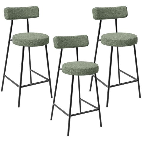 Kit 03 Banquetas Baixa para Cozinha Sala de Jantar Bar Bancada Milão L02 Bouclê Oliva - lyam