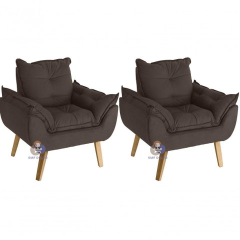 Kit 02 Poltrona Opala Suede Marrom
