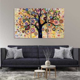 Quadro Árvore Abstrata Colorida Decorativo em Tecido 3 Peças - 1