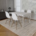 Ver imagem 1 de Mesa Industrial Base Ferro Branco Tampo 137x90 Branco 4 Cadeiras Eames Madeira Assento Branco