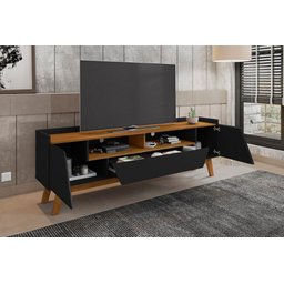 Rack Sala Florença para TV até 70 Polegadas com Pés Madeira Preto Fosco/Naturale - 2