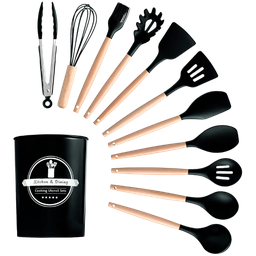 Kit Utensílios Cozinha 12 Peças Silicone Antiaderente (preto - 1