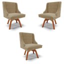 Ver imagem 1 de Kit 3 Cadeiras Decorativas Sala de Jantar Base Giratória de Madeira Firenze Suede Nude/Natural G19 -