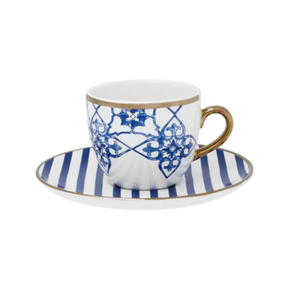 Xícara de Chá Lusitana 200ml com Pires Listrado