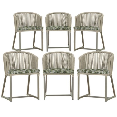 6 Cadeiras de Jantar Área Noronha em Alumínio com Pintura Fendi Corda Náutica E5 Trama Original