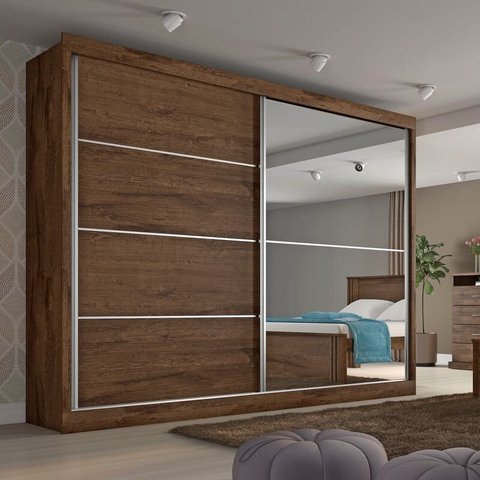 Guarda Roupa Casal com Espelho 2 Portas 4 Gavetas - Verona-braúna - Made Marcs