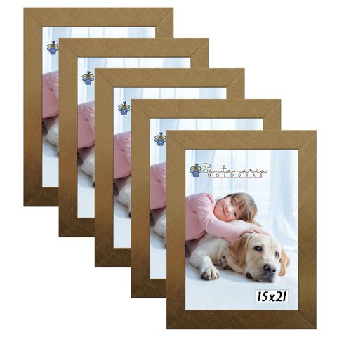 Kit 5 Molduras Porta Retrato 15X21 Dourado