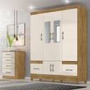 Ver imagem 1 de Guarda Roupa Casal Ambiente Ms912 com Espelho e Cômoda Ms913 Freijó Off White – Moval