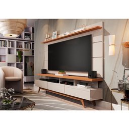 Rack com Painel Vivare Wood 1.8 Off White com Nature - Germai Móveis - 2