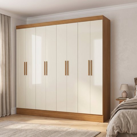 Guarda-Roupa Casal MDF 8 Portas 4 Gavetas Casuá Cinamomo Off White