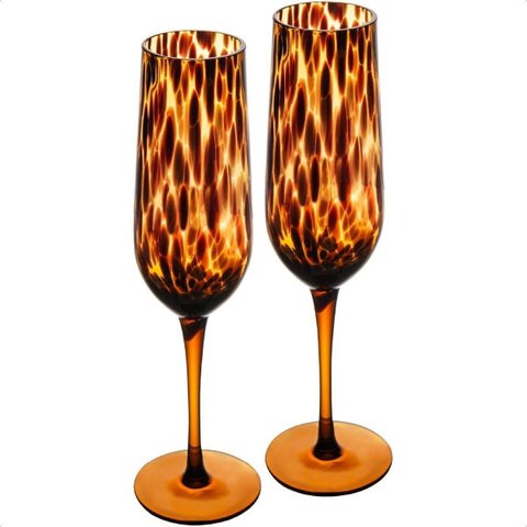 Cj 2 Taças de Champanhe de Vidro Leopard