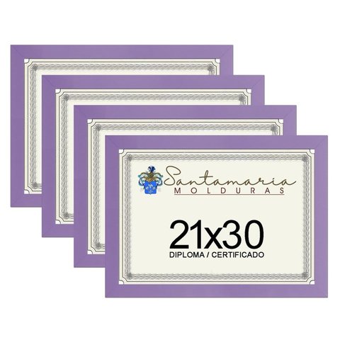Kit 4 Molduras Porta Diploma Certificado A4 21x30 Lilás
