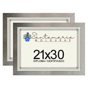 Kit 2 Molduras Porta Diploma Certificado A4 21x30 Prateado