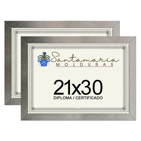 Kit 2 Molduras Porta Diploma Certificado A4 21x30 Prateado