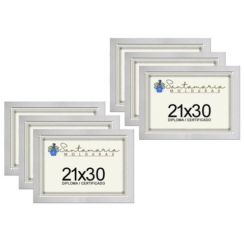 Kit 6 Molduras Porta Diploma Certificado A4 21x30 Branco