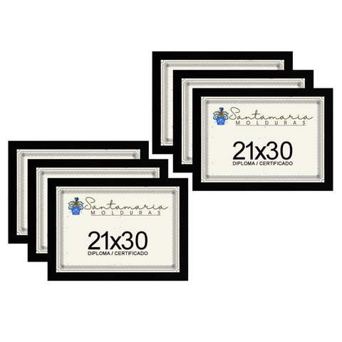 Kit 6 Molduras Porta Diploma Certificado A4 21x30 Preto