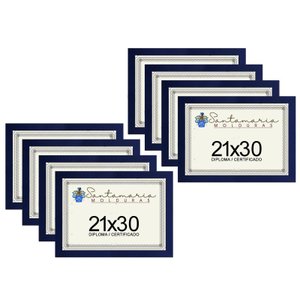 Kit 8 Molduras Porta Diploma Certificado A4 21x30 Azul