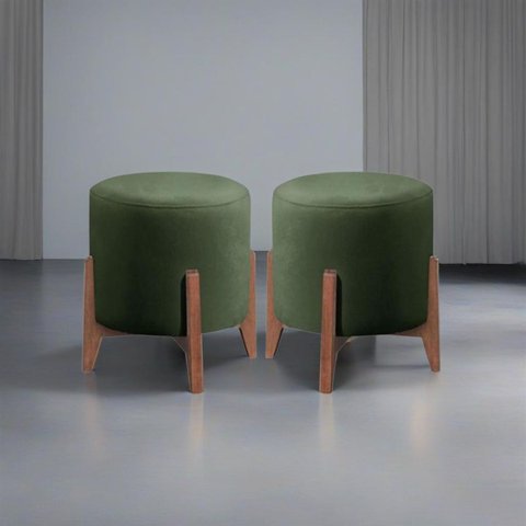 Kit 2 Puff Decorativo para Sala Redondo Luxo Roma Veludo:verde