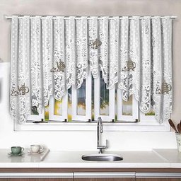 Cortina Renda Cascata Cozinha Branca Bule Cinza 3x100 Alt - 1