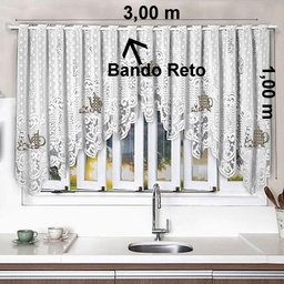 Cortina Renda Cascata Cozinha Branca Bule Cinza 3x100 Alt - 5