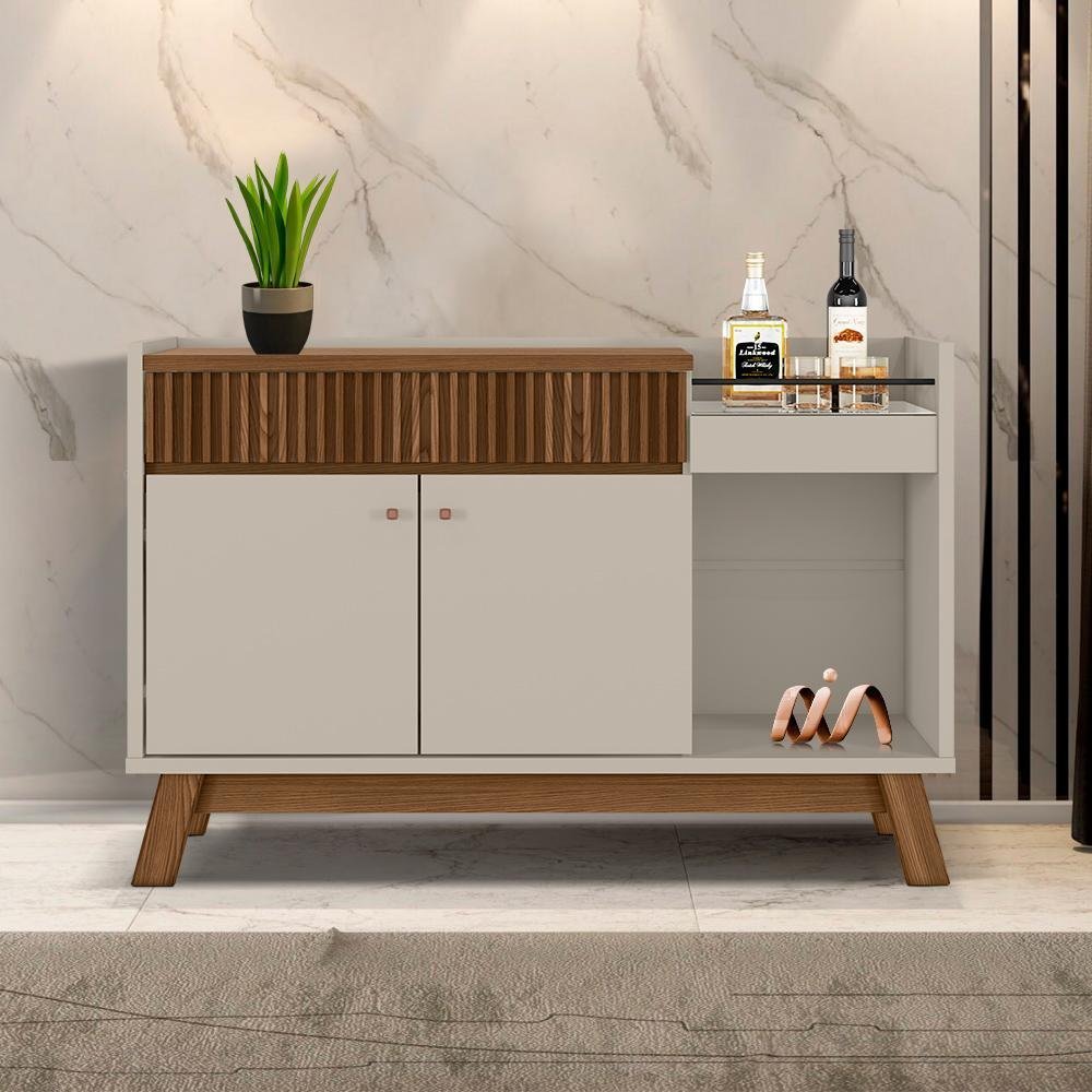 Aparador Buffet para Sala 4 Portas Ripado Eva Cimol MDF Off White