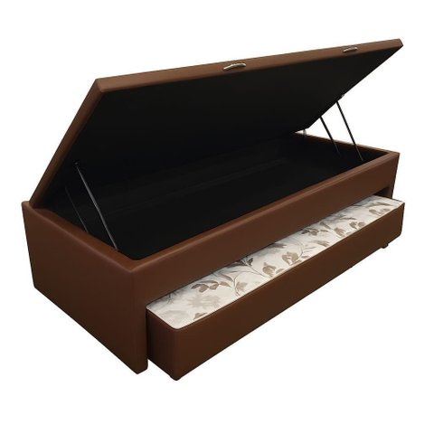 Bicama Box Baú Solteiro 88x188 com Cama Auxiliar de Molas Ensacadas 3x1 Suede Marrom